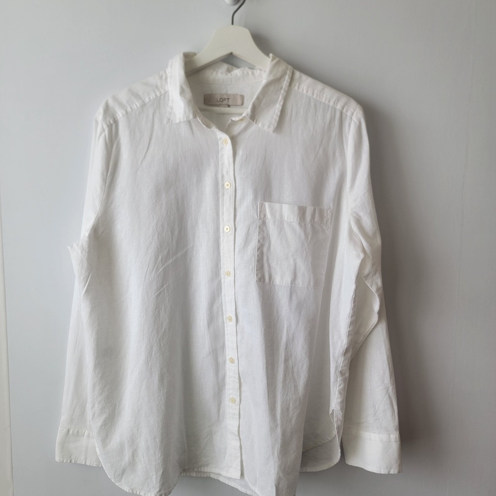 Loft women's Linen Cotton Everyday Oversized Pocket Shirt size L Classic